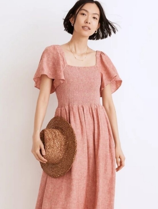 Madewell Dresses & Skirts - Madewell Dusty Rose Smocked Midi Dress with Puff Sleeves
